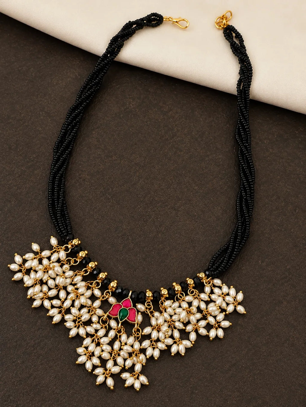 Jadau kundan with rice beads multilayer mangalsutra
