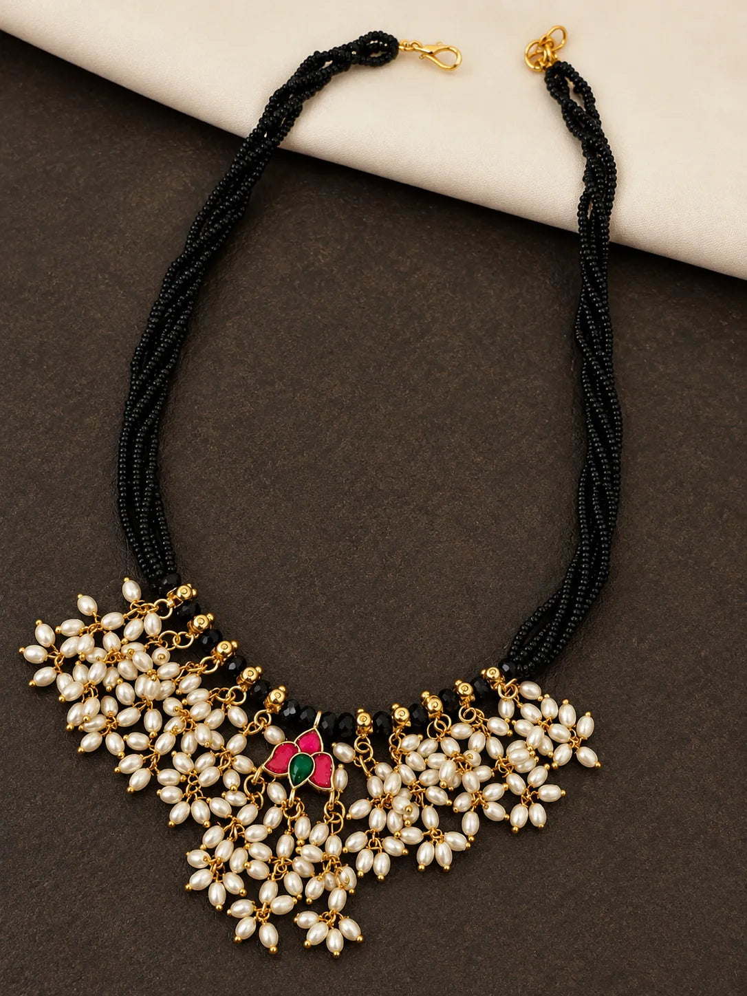 Jadau kundan with rice beads multilayer mangalsutra