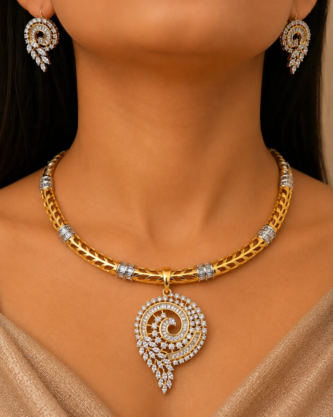 American diamond 18k gold platted necklace with earrings