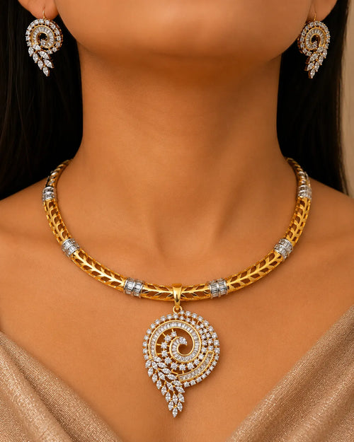 American diamond 18k gold platted necklace with earrings